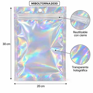 Bolsa Iridiscente 20x30 cm con Ventana – Zipper | Para Exhibir