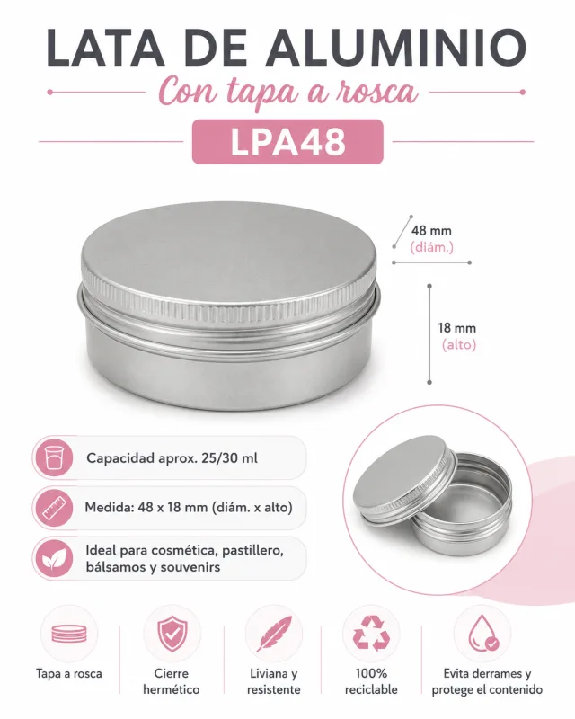 Lata de Aluminio Tapa a rosca 4.8x1.8cm