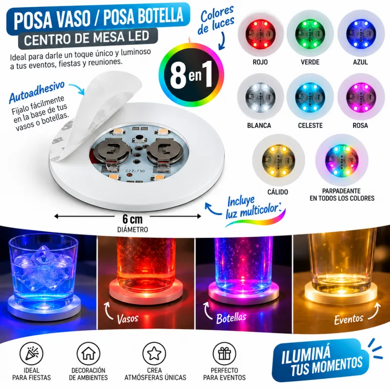 Dispositivo LED multicolor 8 en 1 autoadhesivo