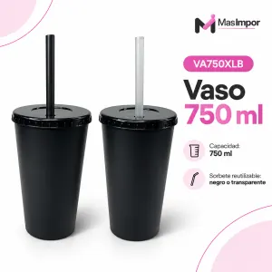 Vaso tapa plana Negro. Sorbete Rigido reutilizable transparente o negro