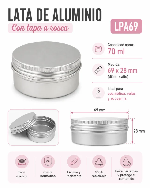 Lata de Aluminio Tapa a rosca 6.9x2.8cm