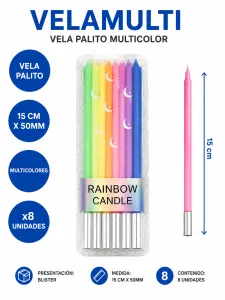 Velas finas multicolores x 8u