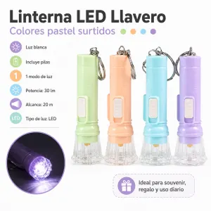 Mini Llavero linternas. Colores pasteles. Incluye pila