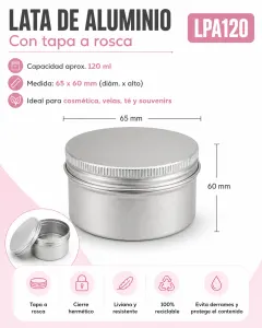 Lata de Aluminio tapa a rosca 6.5x5cm